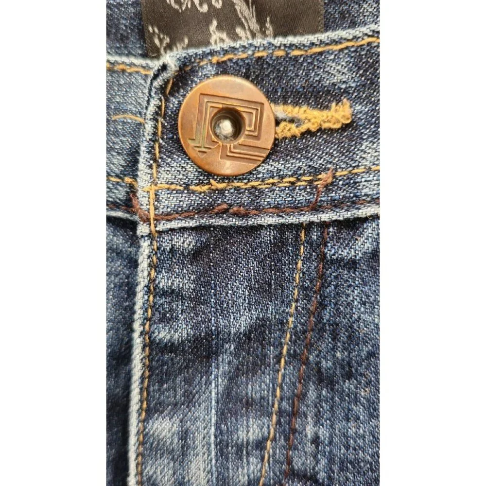Raw Blue Premium Jeans Men's 38 Blue Embroidered Pockets‎ Hip Hop Y2K Dark Wash